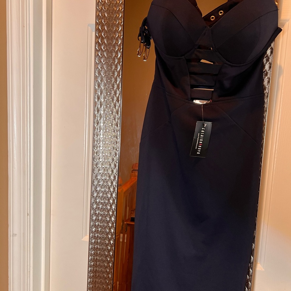 Fashion Nova Blue Ruched Bodycon Dress